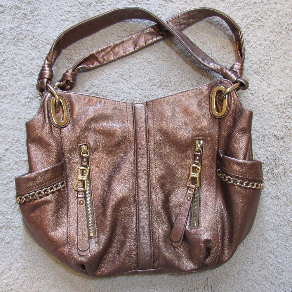 Copper Bronze Leather B Makowsky Hobo Bag Handbag Metallic
